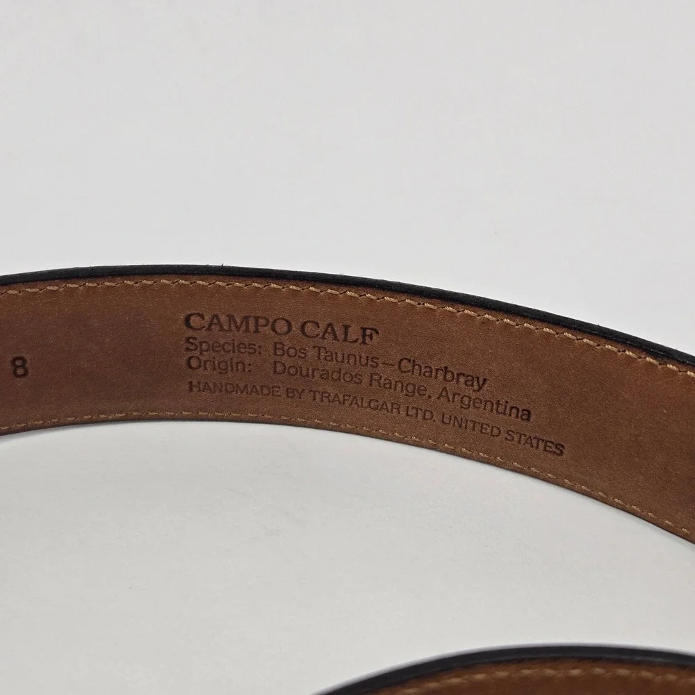 Trafalgar Mens Campo Calf Leather Belt 38 Brown Gold Buckle Handmade TX 164 8